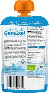 Quetschie Apfel, Süßkartoffel, Karotte, Dinkel & Himbeere ab 6 Monaten pumpkin organics