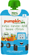 Quetschie Kürbis, Karotte, Apfel, Banane & Pfirsich, ab 6 Monaten pumpkin organics