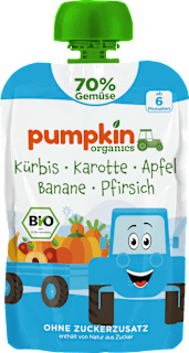 Quetschie Kürbis, Karotte, Apfel, Banane & Pfirsich, ab 6 Monaten pumpkin organics