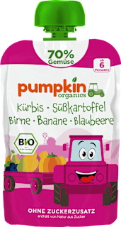 Quetschie Kürbis, Süßkartoffel, Birne, Banane & Blaubeere, ab 6 Monaten pumpkin organics