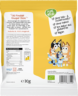 Kindersnack Bluey Knusper Sticks Karotte & Süßkartoffel ab 12 Monaten PURE & FUN