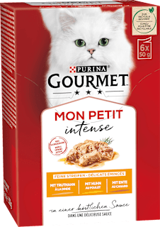 Nassfutter Katze mit Geflügel, Mon Petit intense, Multipack (6x50 g) Purina Gourmet