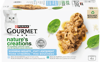 Nassfutter Katze mit Hochseefisch, Spinat & Reis, nature's creations, Multipack (4x85 g) Purina Gourmet