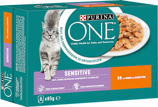 Nassfutter Katze Sensitive mit Huhn & Karotten, Multipack (8x85 g) PURINA ONE
