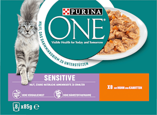 Nassfutter Katze Sensitive mit Huhn & Karotten, Multipack (8x85 g) PURINA ONE