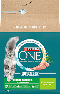 Trockenfutter Katze mit Truthahn & Vollkorn Getreide, Indoor Formula, Adult PURINA ONE