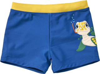 Badehose mit Schildkröten-Motiv, blau + gelb, Gr. 110/116 PUSBLU
