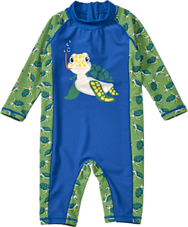 Badeoverall mit Schildkröten-Motiv, blau + grün, Gr. 86/92 PUSBLU