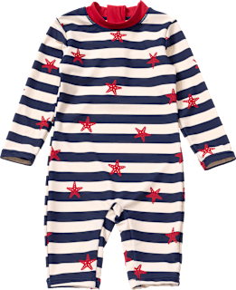 Badeoverall mit Streifen- und Seestern-Muster, blau & rot, Gr. 98/104 PUSBLU