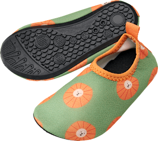 Badeschuhe mit Löwen-Muster, grün + orange, Gr. 23/24 PUSBLU