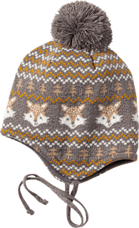 Mütze aus Strick mit Fuchs-Muster, grau & gelb, Gr. 48/49 PUSBLU