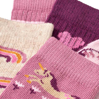 Socken mit Blumen- & Einhorn-Muster, lila + rosa, Gr. 27/29 PUSBLU