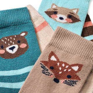 Socken mit Tier-Muster, braun + beige + blau, Gr. 19/22 PUSBLU