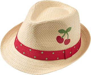 Strohhut mit Kirsch-Motiv, beige, Gr. 52/53 PUSBLU
