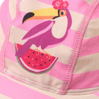 UV Bademütze mit Nackenschutz & Tukan-Motiv, rosa, Gr. 54/55 PUSBLU