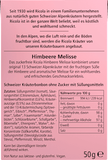 Bonbon, Himbeere Melisse, zuckerfrei, in der Taschenbox Ricola