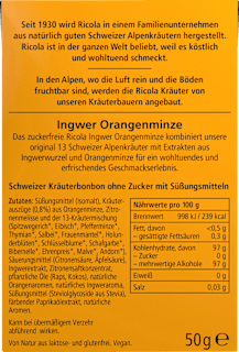 Bonbon, Ingwer & Orangenminze, zuckerfrei, in der Taschenbox Ricola