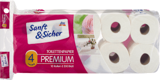 Toilettenpapier Premium 4-lagig (10x200 Blatt) Sanft&Sicher