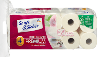 Toilettenpapier Premium 4-lagig (20x200 Blatt) Sanft&Sicher