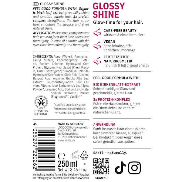Shampoo Glossy Shine Santé naturally.