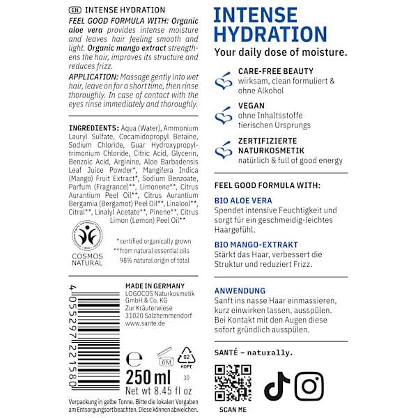 Shampoo Intense Hydration  Santé naturally.