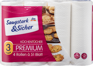 Küchentücher Premium 3-lagig (4x51 Blatt) Saugstark&Sicher