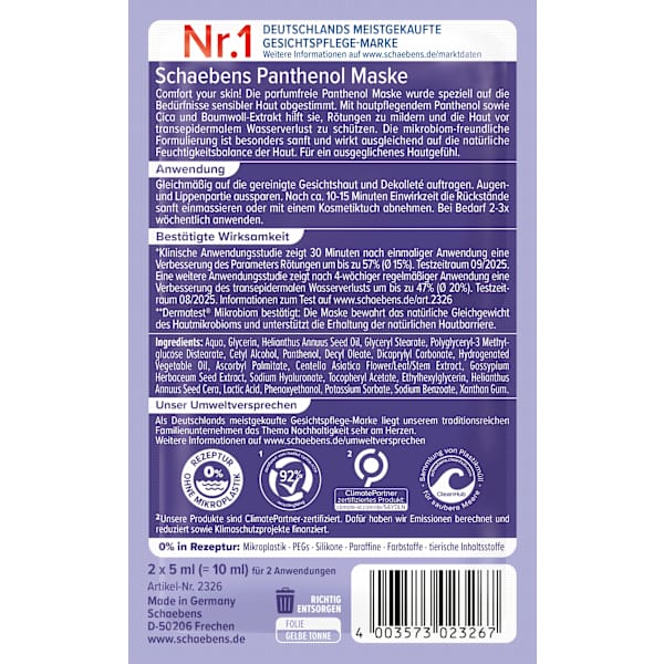 Gesichtsmaske Panthenol (2x5 ml) Schaebens