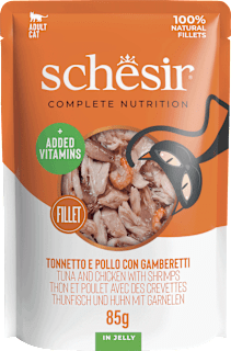 Nassfutter Katze mit Thunfisch, Huhn & Garnelen Schesir