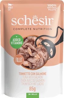 Nassfutter Katze mit Thunfisch & Lachs in Gelee Schesir