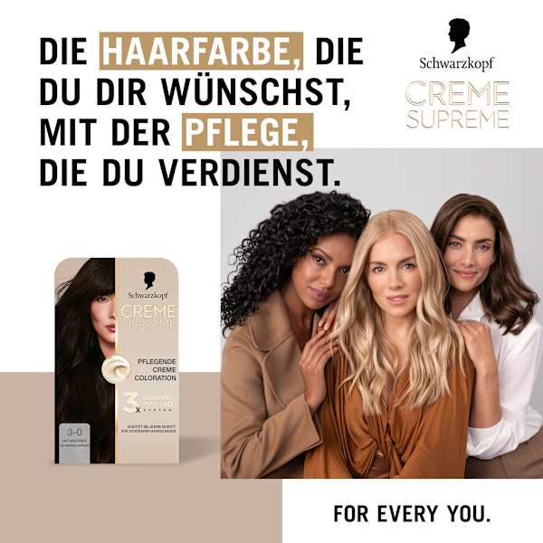 Haarfarbe 3-0 Natürliches Schwarz-Braun Schwarzkopf CREME SUPREME