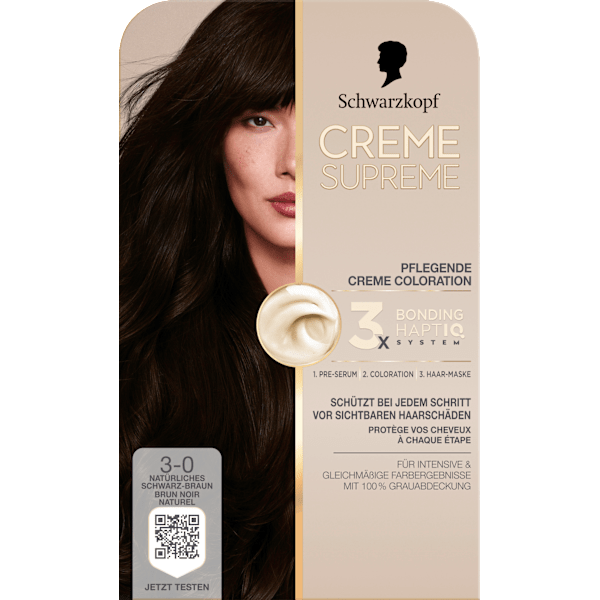Haarfarbe 3-0 Natürliches Schwarz-Braun Schwarzkopf CREME SUPREME