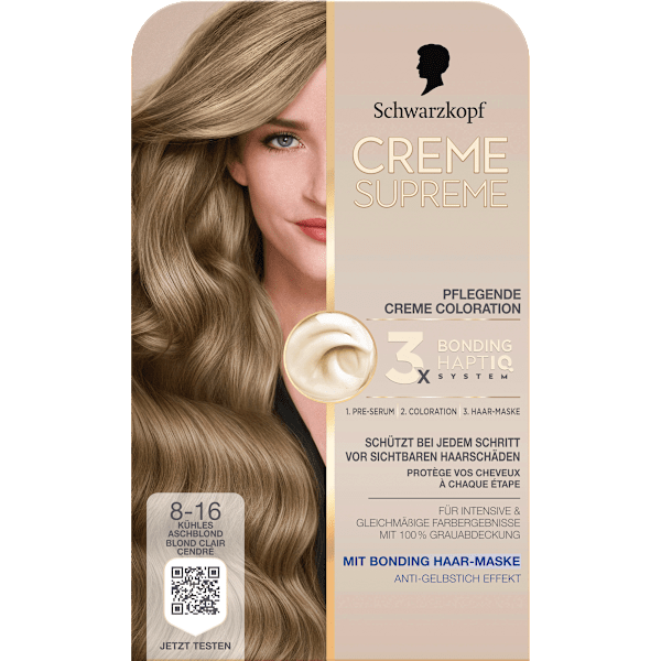 Haarfarbe 8-16 Kühles Aschblond Schwarzkopf CREME SUPREME