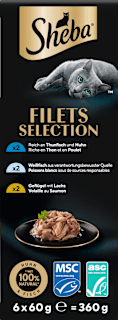 Nassfutter Katze Filets mit Geflügel & Fisch, Multipack (6x60 g) Sheba