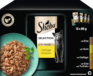 Nassfutter Katze, Huhn, Ente & Truthahn, Selection in Sauce - Geflügel Variation, Multipack (12x85 g) Sheba