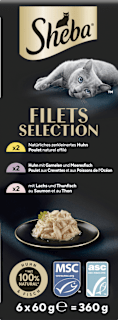 Nassfutter Katze mit Geflügel & Fisch, filets selection, Multipack (6x60 g) Sheba