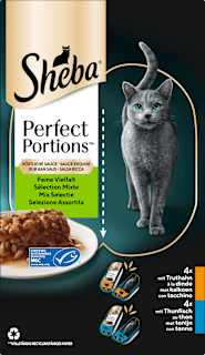 Nassfutter Katze Truthahn & Thunfisch in Sauce, perfect portions - feine Vielfalt, Multipack (16x37,5 g) Sheba