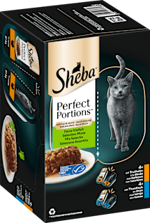 Nassfutter Katze Truthahn & Thunfisch in Sauce, perfect portions - feine Vielfalt, Multipack (16x37,5 g) Sheba