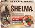 Nassfutter Katze mit Lachs, Rind, Kabeljau & Huhn, Multipack (12x85 g) Shelma