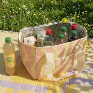 Kühltasche aus Polycotton, Wellenmuster gestreift, gelb/rosa (32x21x21 cm) Soapland