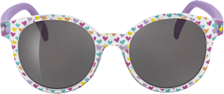 Sonnenbrille Kids, transparentes Gestell mit bunten Herzen & lilafarbene Bügel SUNDANCE