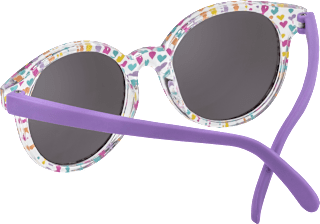 Sonnenbrille Kids, transparentes Gestell mit bunten Herzen & lilafarbene Bügel SUNDANCE