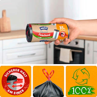 Müllbeutel 35 l Fixierband mit 100 % recyceltem Plastik Swirl