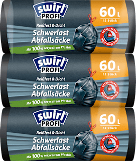 Schwerlast Müllsäcke Profi 60 l (3x12 St) mit 100 % recyceltem Plastik Swirl