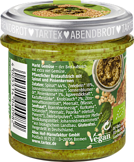 Brotaufstrich, Spinat Pinienkerne Tartex
