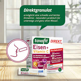 Eisen + Folsäure + Vitamin C direkt Granulat (20 Stück) taxofit