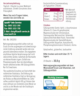 Eisen + Folsäure + Vitamin C direkt Granulat (20 Stück) taxofit