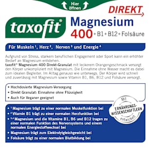 Magnesium 400 + B1 + B6 + B12 + Folsäure 800 Direkt-Granulat 20 St. taxofit