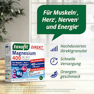 Magnesium 400 + B1 + B6 + B12 + Folsäure 800 Direkt-Granulat 20 St. taxofit