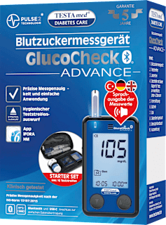 GlucoCheck ADVANCE Blutzuckermessgerät mit Sprachausgabe Testa med