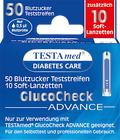 Glucocheck ADVANCE Kombipackung 50 Blutzucker-Teststreifen + 10 Lanzetten Testa med